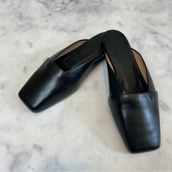 Jenni Kayne Mia Black Square Toe Italian Leather Mules Modern Flats NWOB Sz 36 - Picture 3 of 11